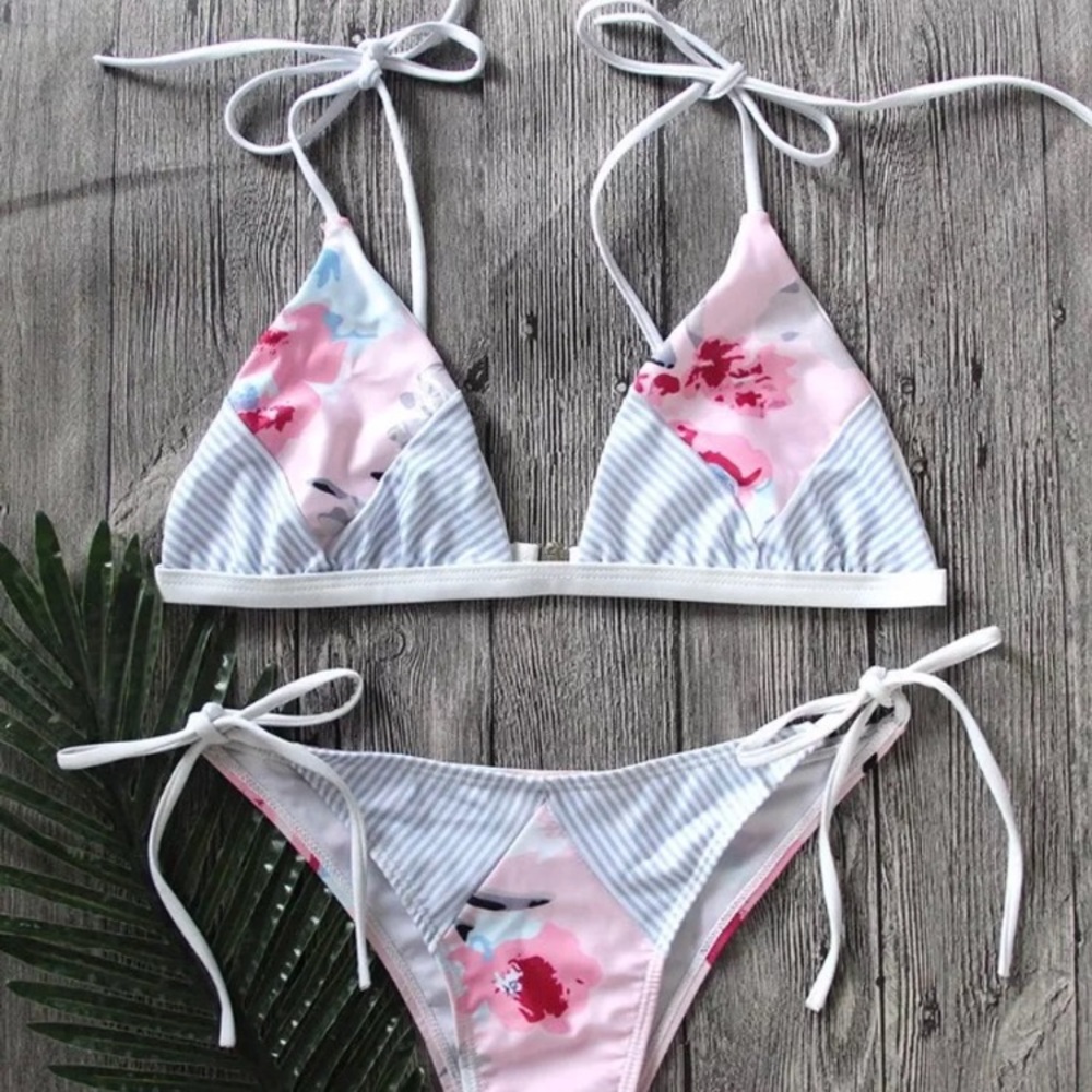 SWEET WHITE/PLAID/FLORAL BIKINI - Picture 2 of 4